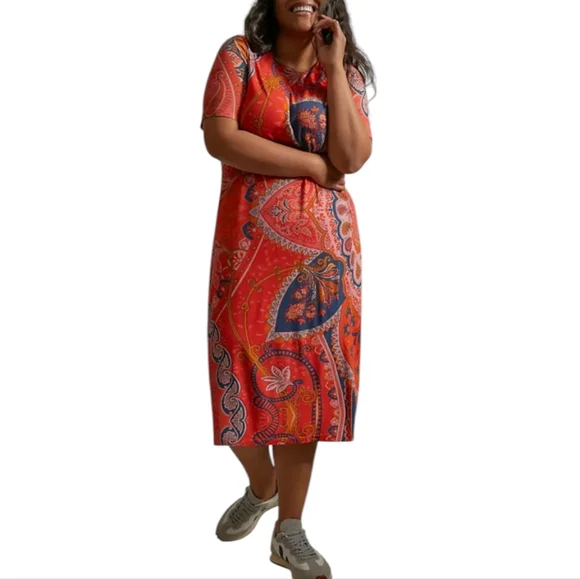 FARM Rio | Dresses | Farm Rio Anthropologie Giannina Knit Midi Dress Orange  Blue Floral Plus Size X | Poshmark